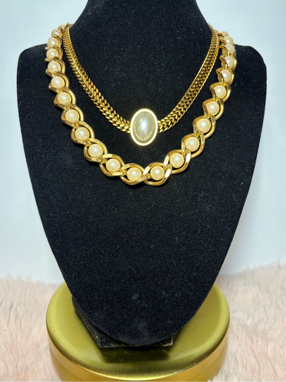 Gold Pearl-Accented Necklace Set